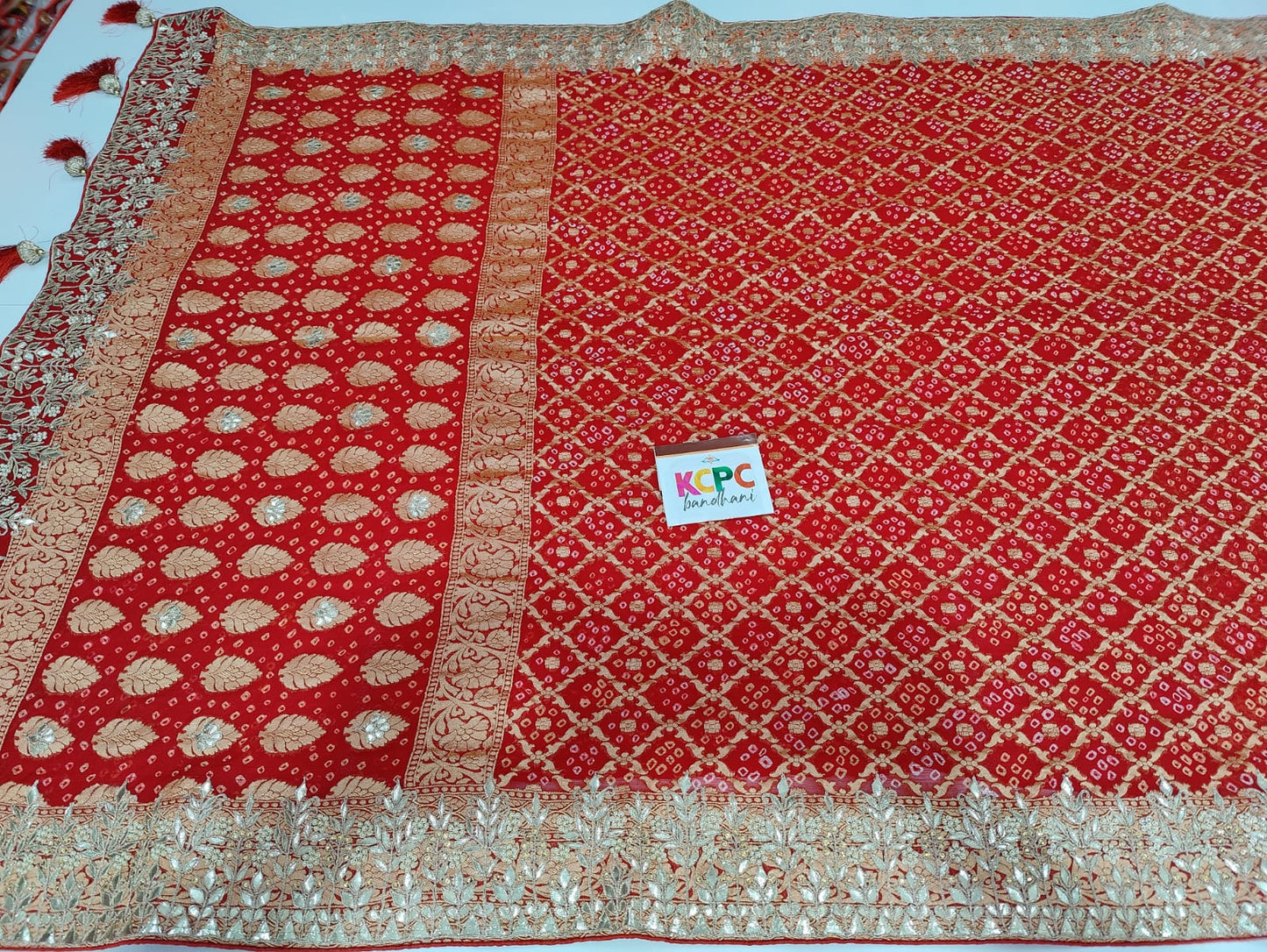Pure Khaddi Georgette Upada Janglaw Bandhani Neemzari Bridal Saree Nr Kcpc