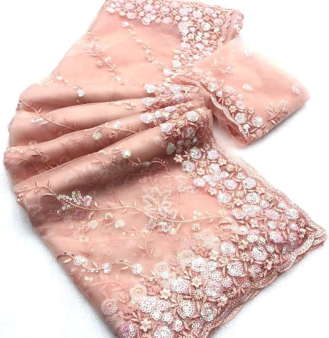 Heavy quality butterfly net with beautiful sequence embroidery work saree, KCPC, OR