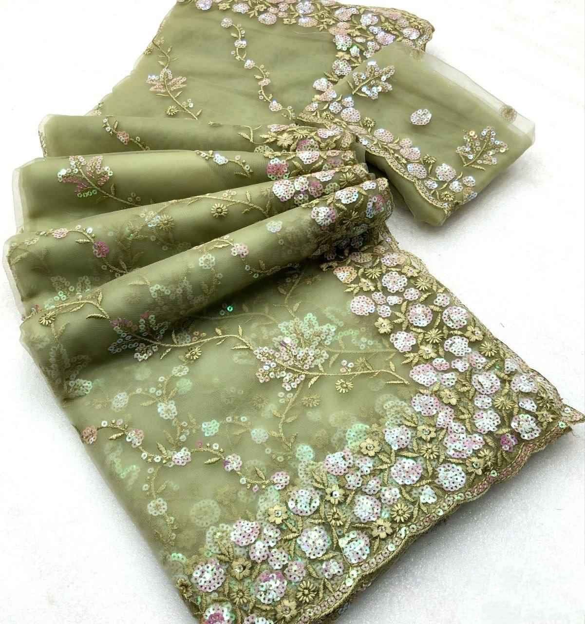 Heavy quality butterfly net with beautiful sequence embroidery work saree, KCPC, OR