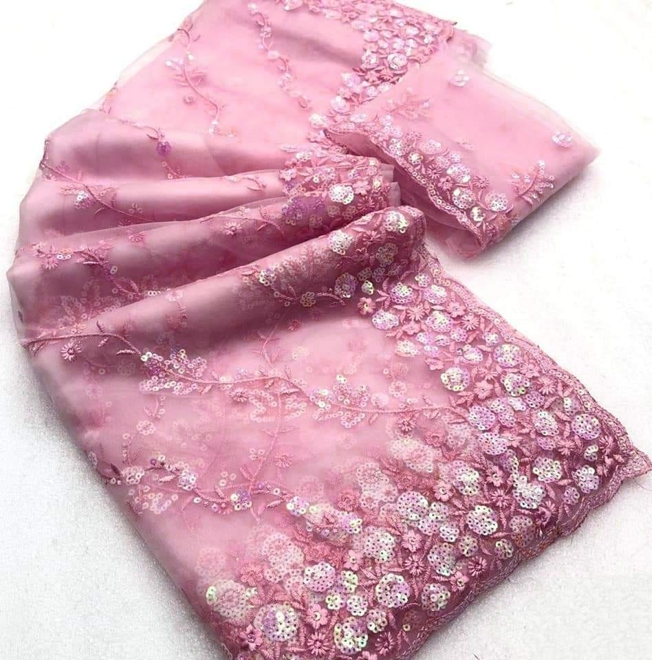 Heavy quality butterfly net with beautiful sequence embroidery work saree, KCPC, OR