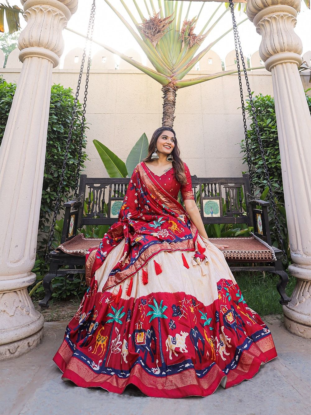 Dola silk printed with foil work with heavy tassels lehenga, VJT, OR