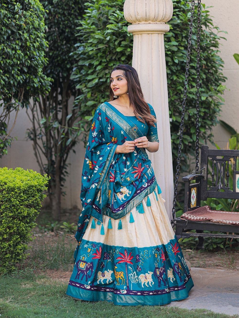Dola silk printed with foil work with heavy tassels lehenga, VJT, OR