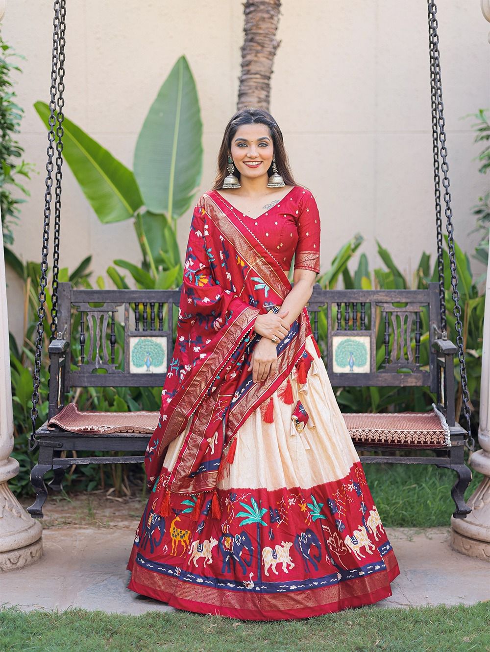 Dola silk printed with foil work with heavy tassels lehenga, VJT, OR