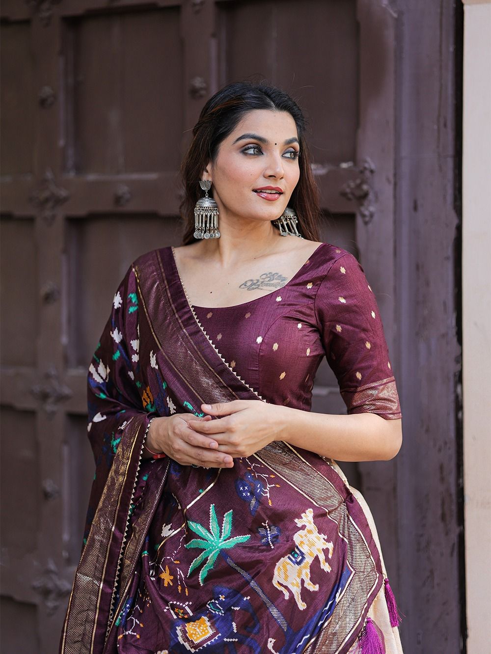 Dola silk printed with foil work with heavy tassels lehenga, VJT, OR