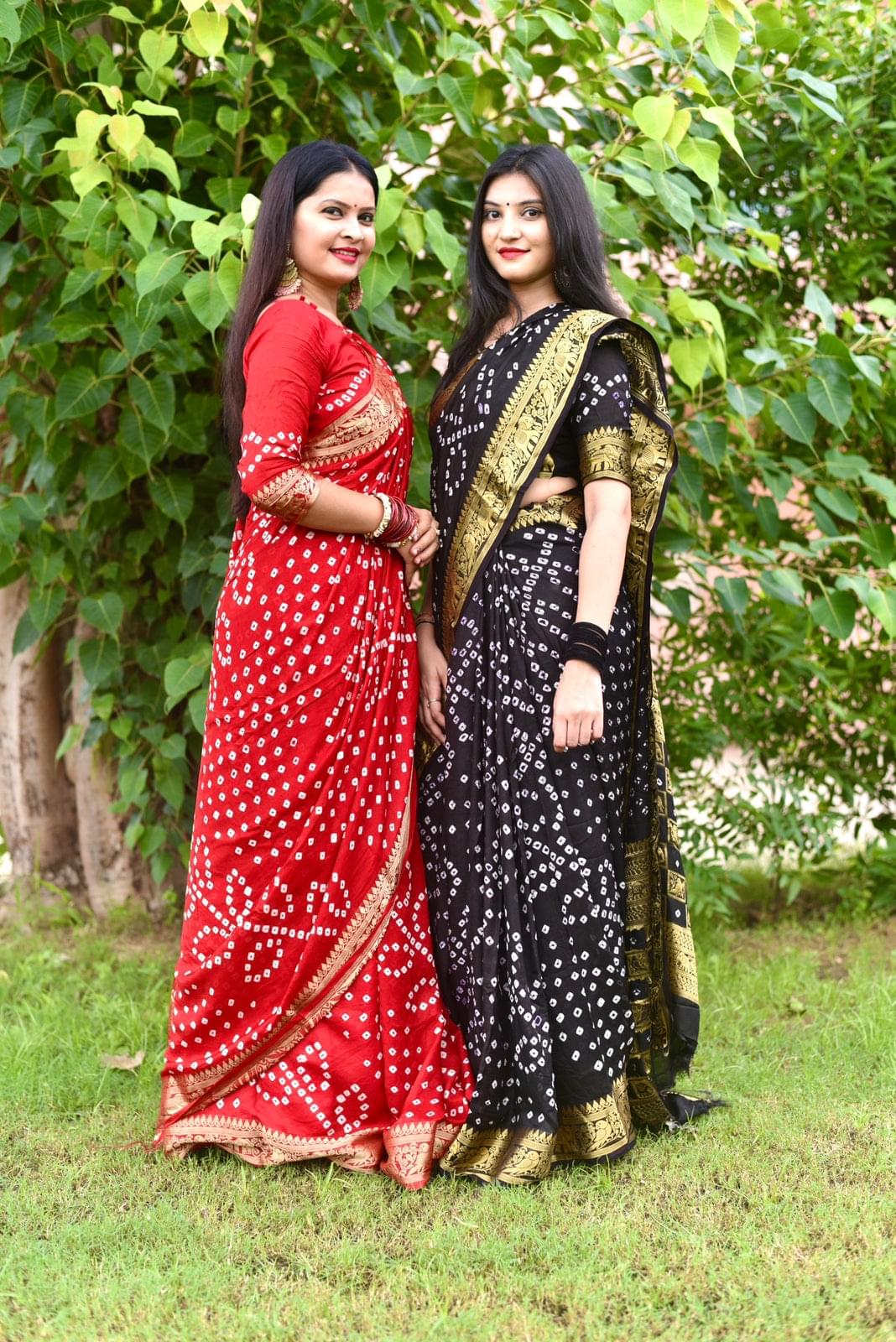 Art Silk With Zari Waving Rich Pallu Bandhni Print Border Design Saree Vjt Or Saree