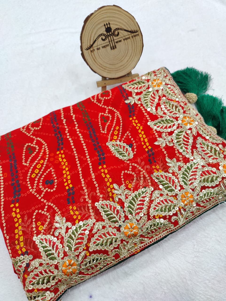 Heavy Pure Chunri And Muthda With Attractive Work Saree Vjt Nr Red Pattern Saree