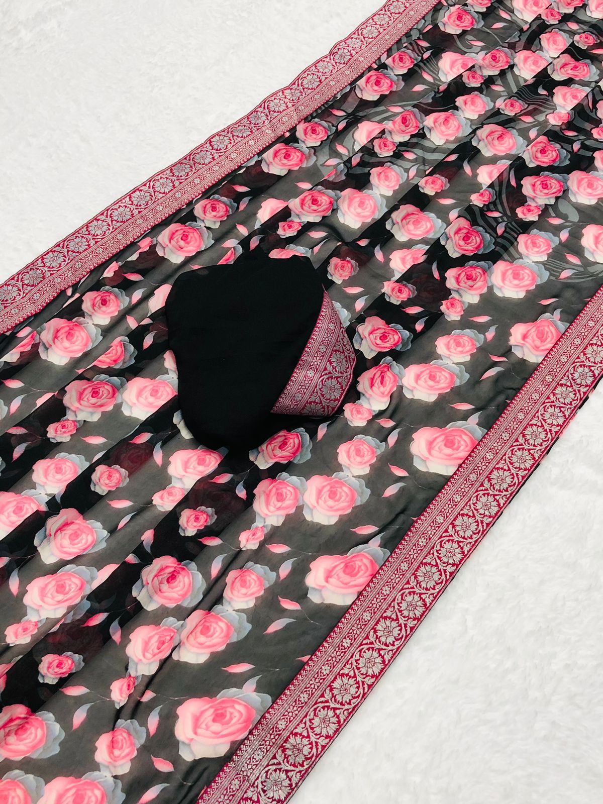 Heavy beautiful flower print attached weaving border saree, VJT, OR