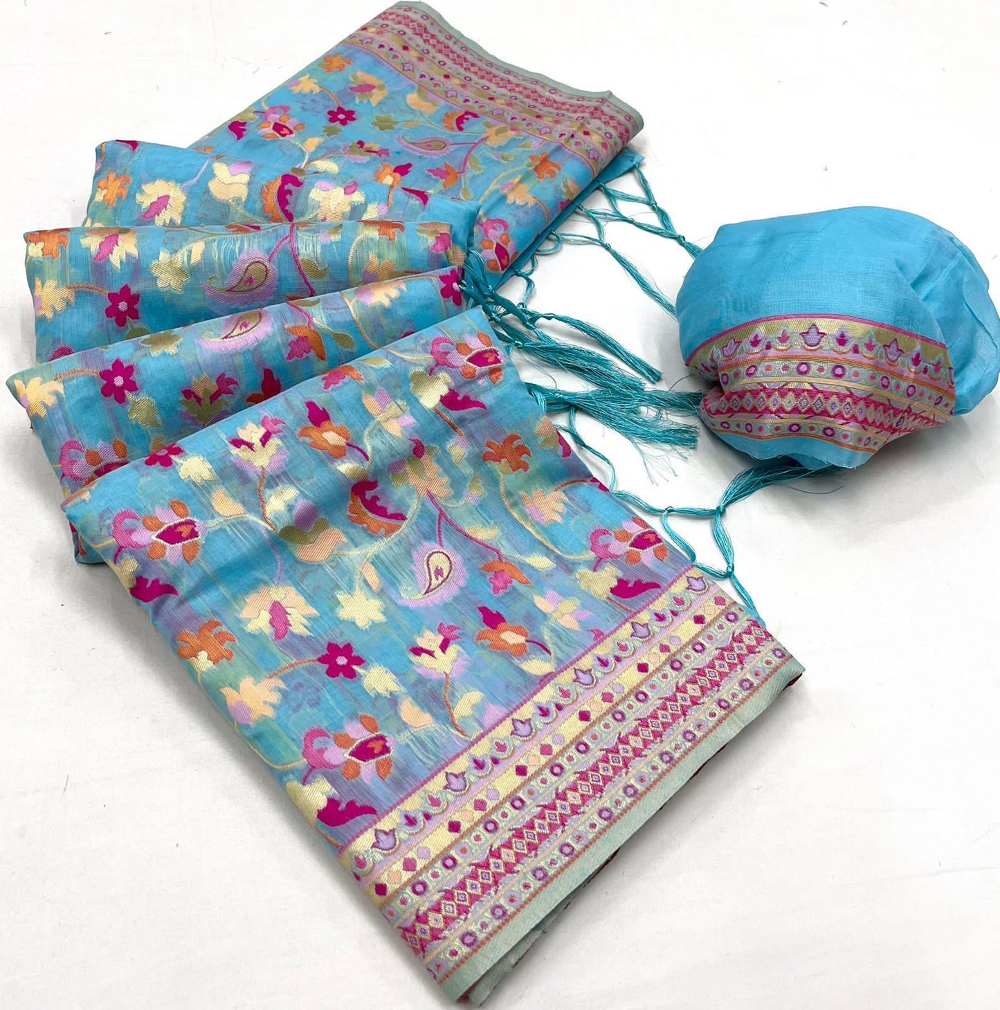Pure soft kashmiri silk weaving with running blouse saree, VJT, NR