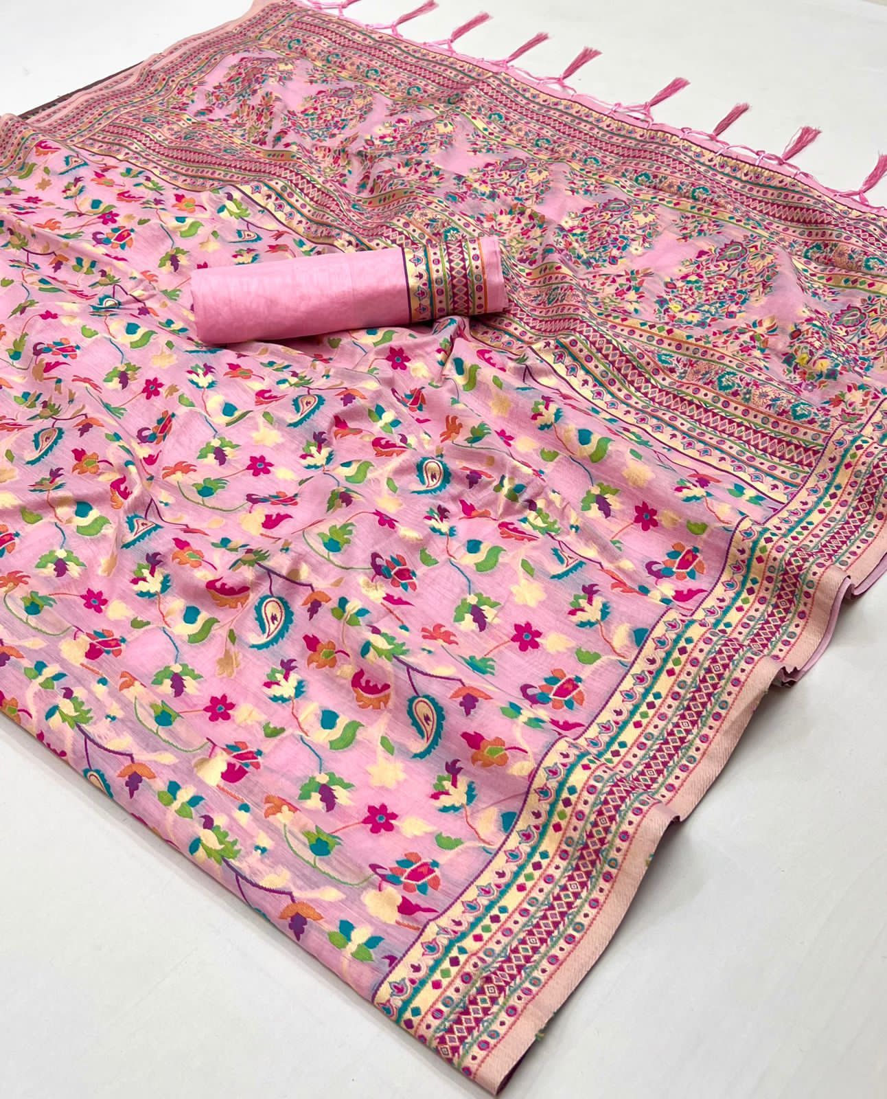 Pure soft kashmiri silk weaving with running blouse saree, VJT, NR