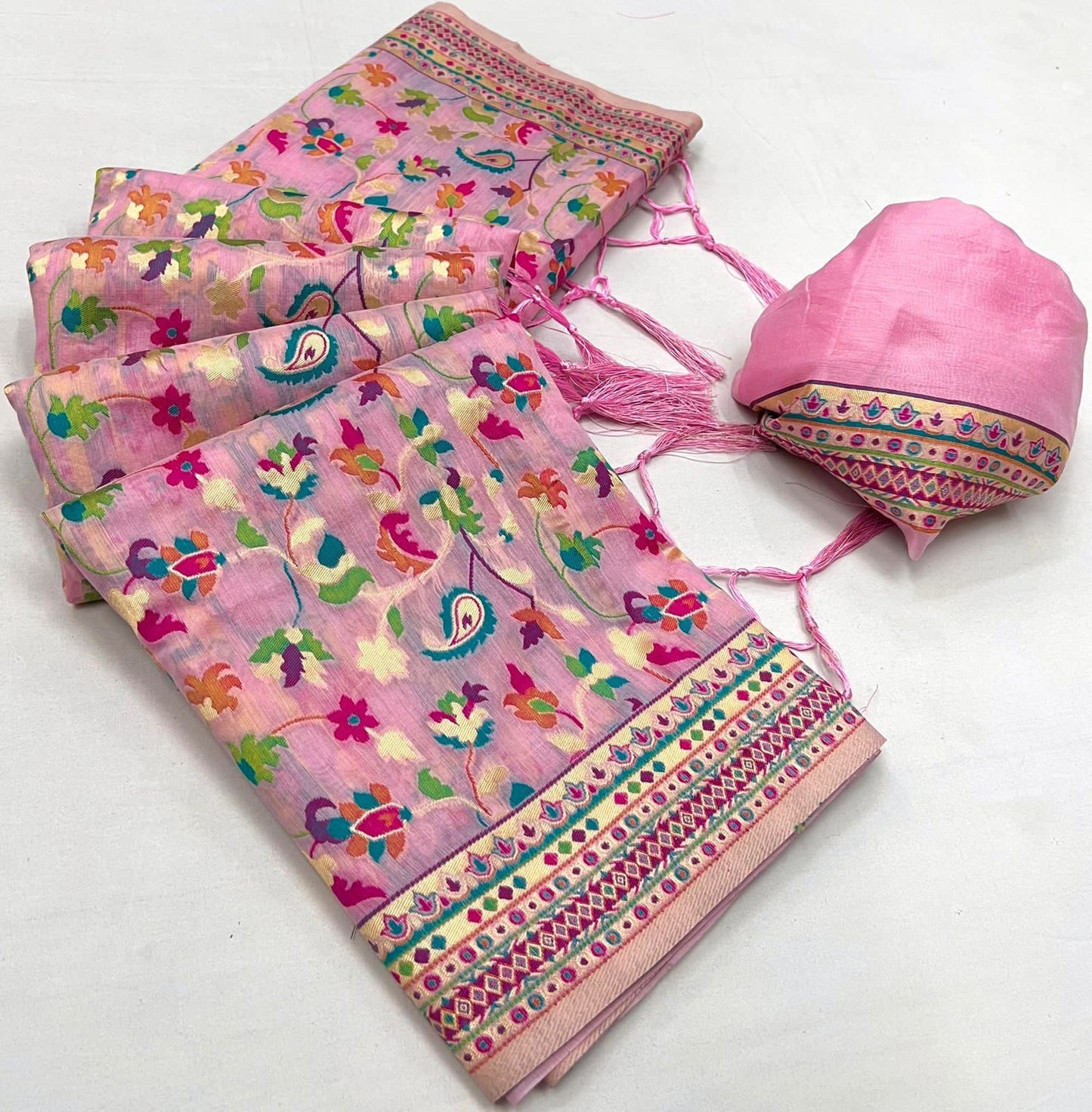 Pure soft kashmiri silk weaving with running blouse saree, VJT, NR