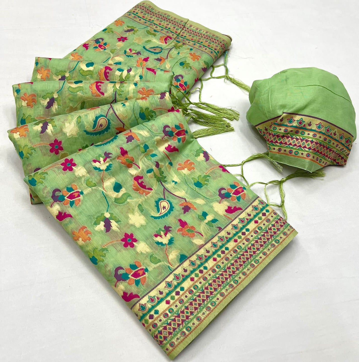 Pure soft kashmiri silk weaving with running blouse saree, VJT, NR