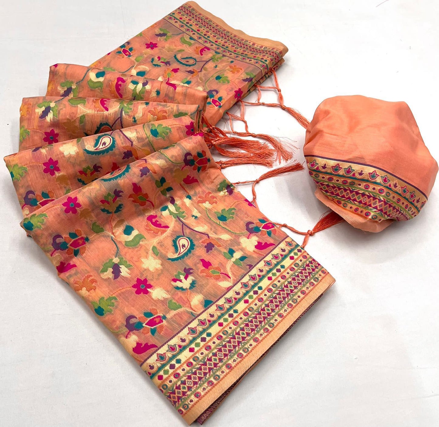 Pure soft kashmiri silk weaving with running blouse saree, VJT, NR