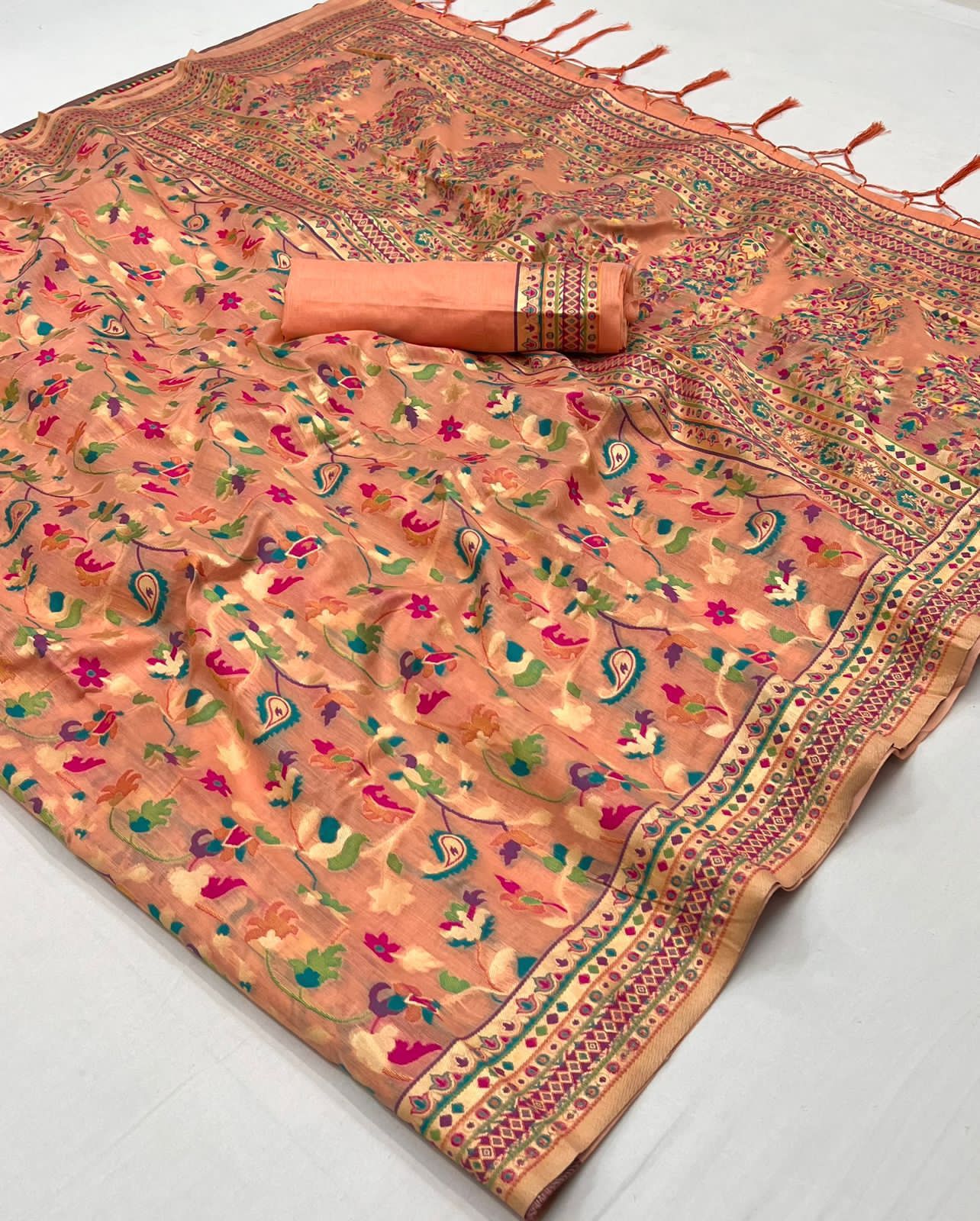Pure soft kashmiri silk weaving with running blouse saree, VJT, NR