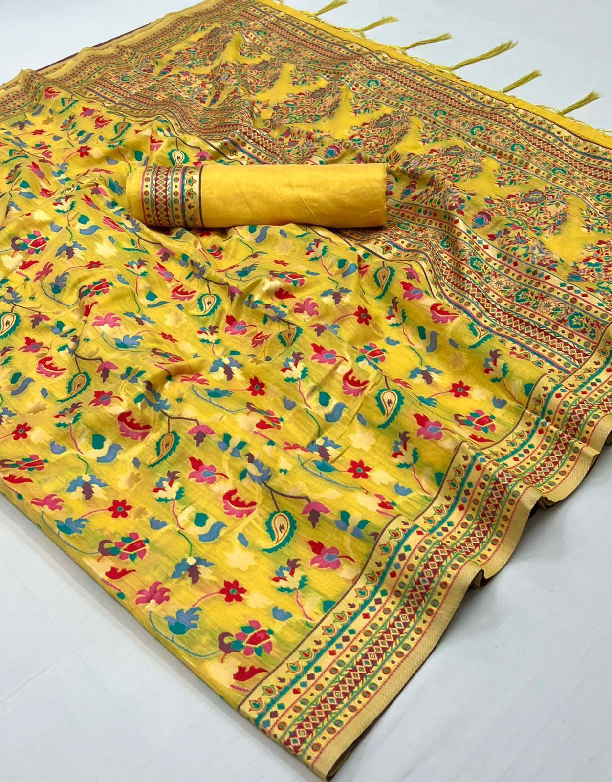 Pure soft kashmiri silk weaving with running blouse saree, VJT, NR