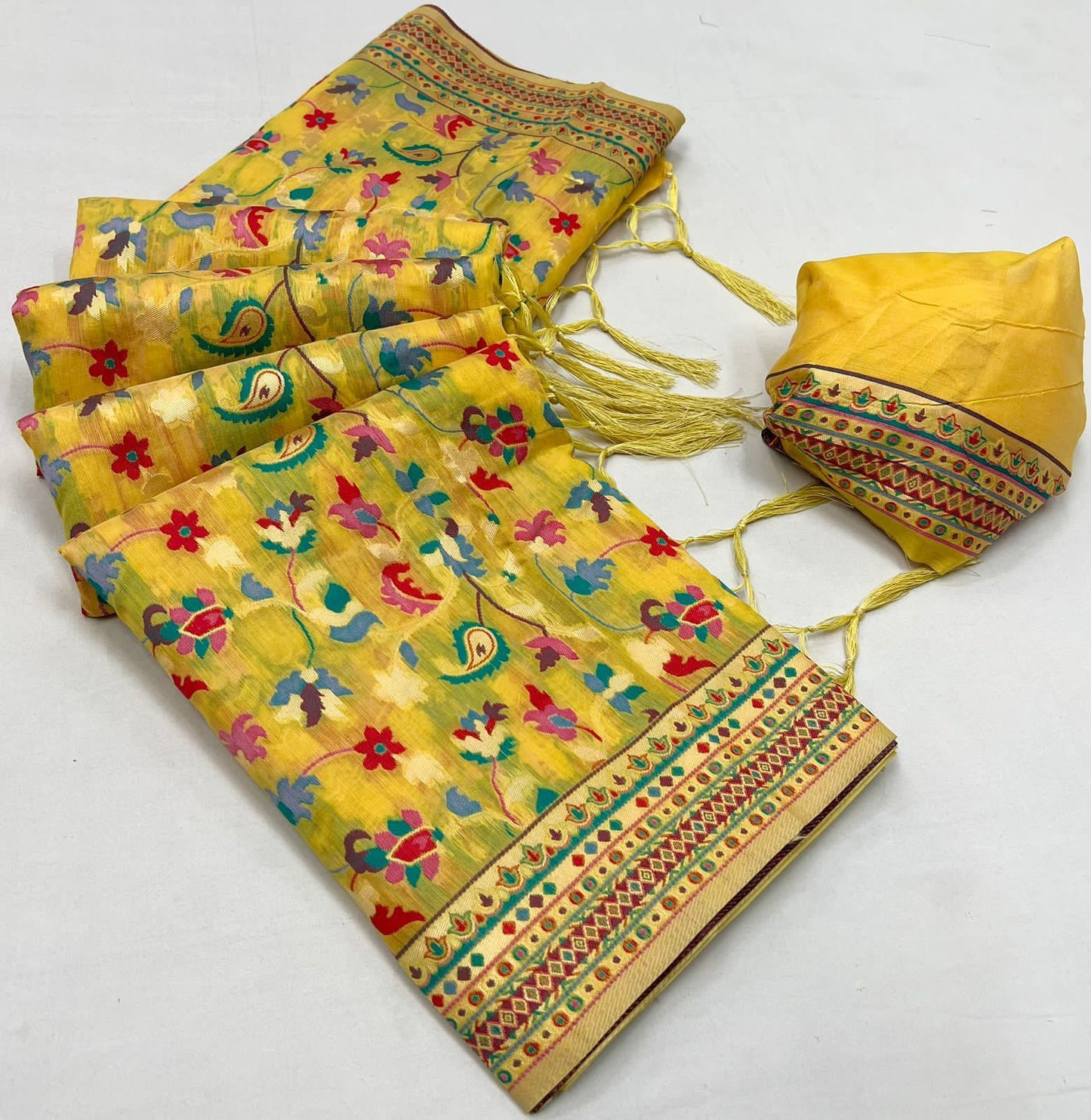Pure soft kashmiri silk weaving with running blouse saree, VJT, NR