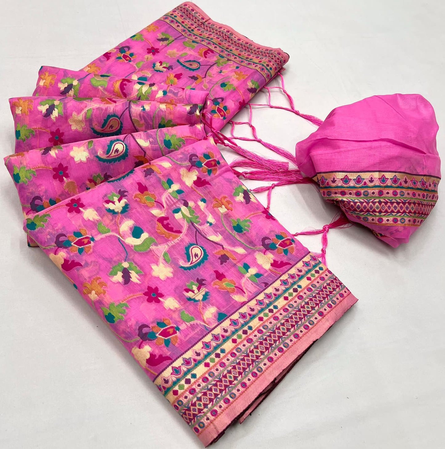 Pure soft kashmiri silk weaving with running blouse saree, VJT, NR