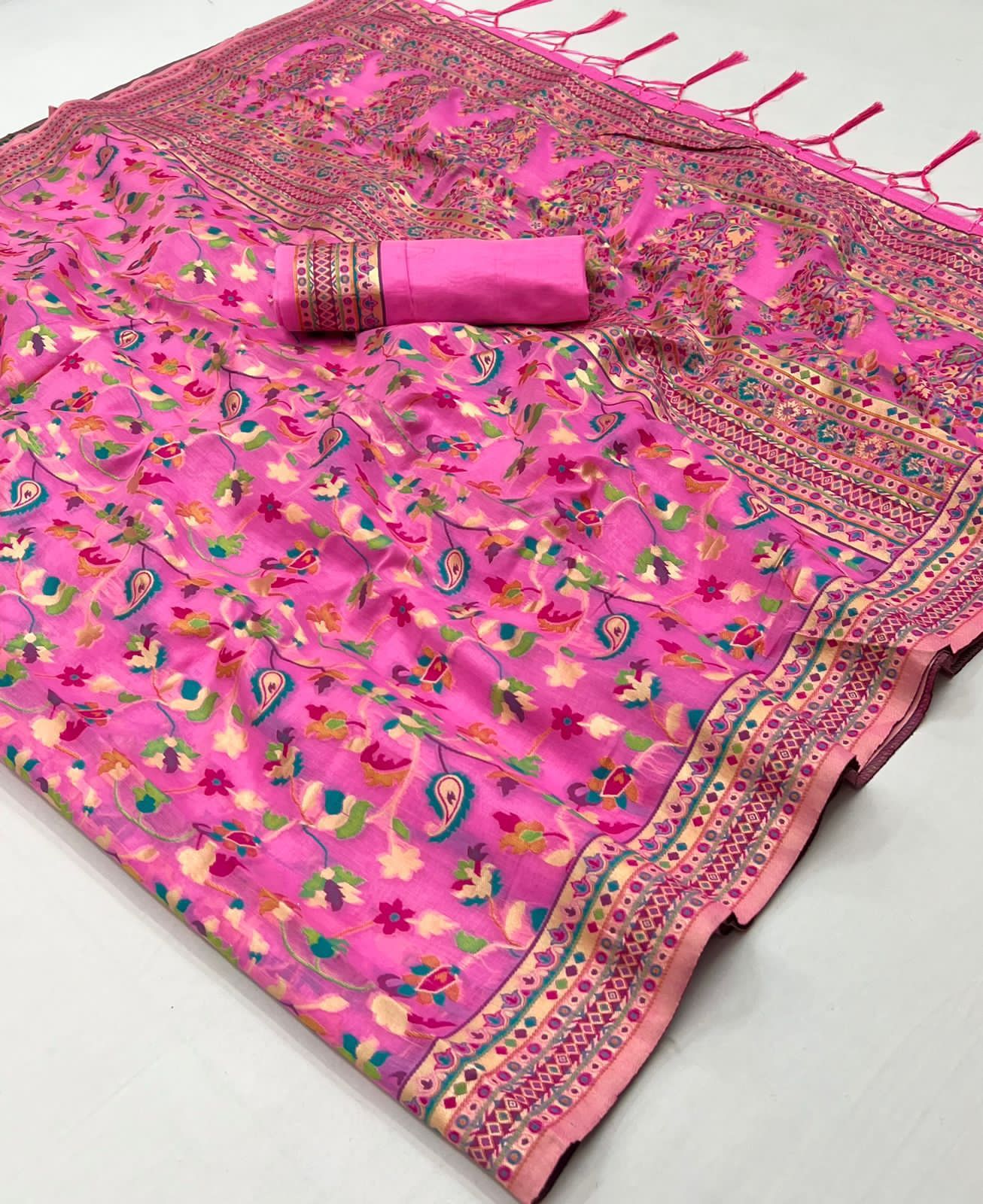 Pure soft kashmiri silk weaving with running blouse saree, VJT, NR