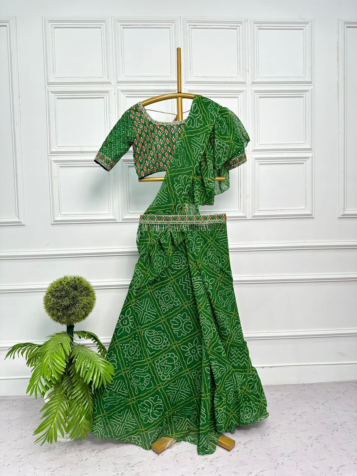 Heavy Georgette with bandhani lehnenga saree with embroidery pallu saree, VJT, NR
