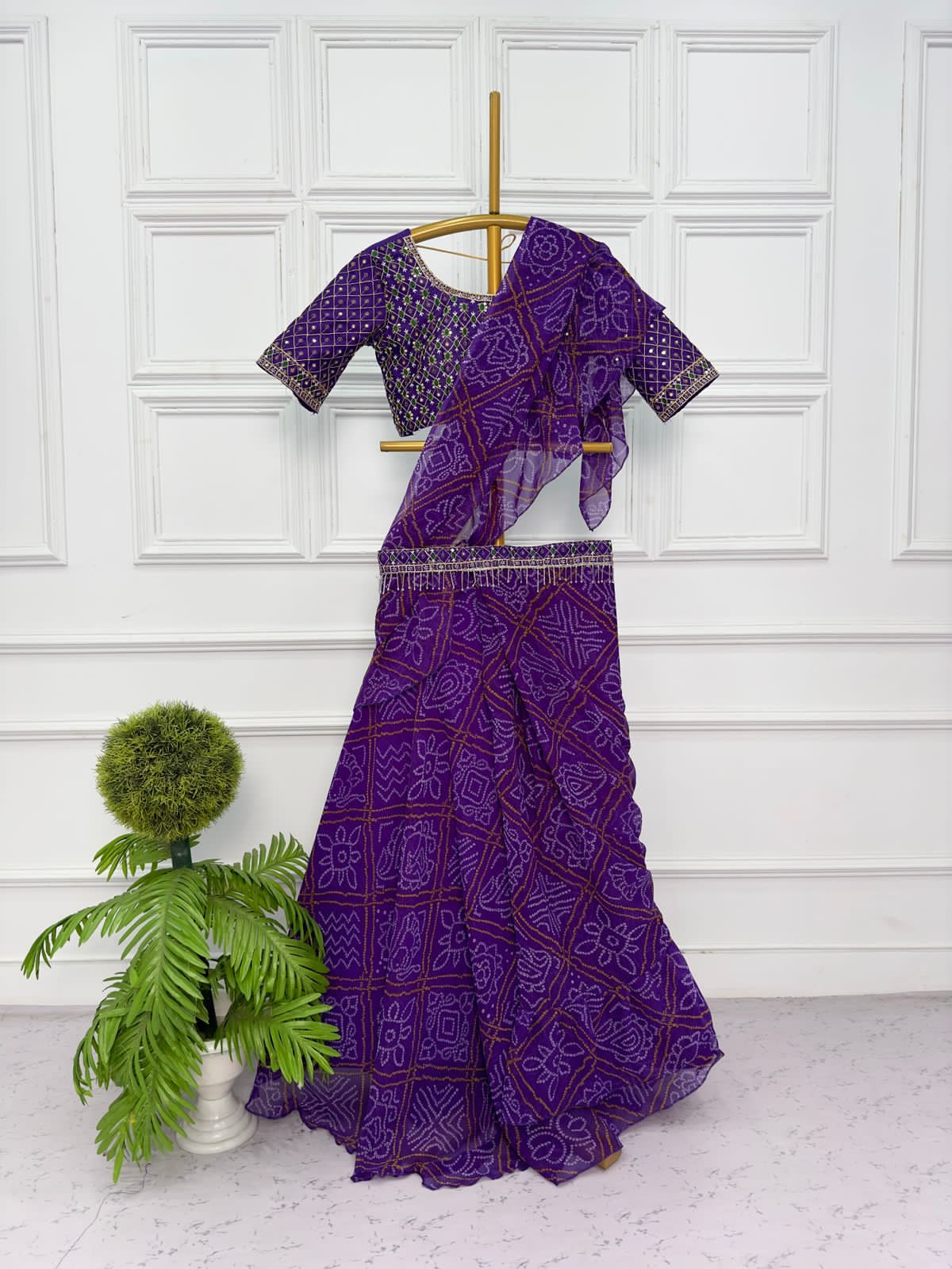 Heavy Georgette with bandhani lehnenga saree with embroidery pallu saree, VJT, NR