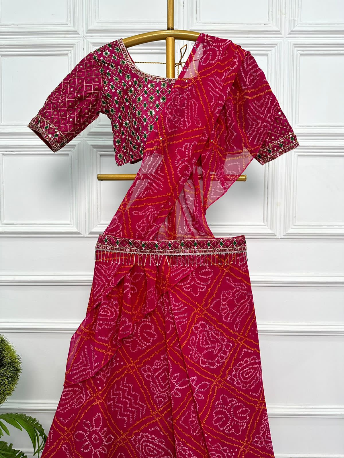Heavy Georgette with bandhani lehnenga saree with embroidery pallu saree, VJT, NR