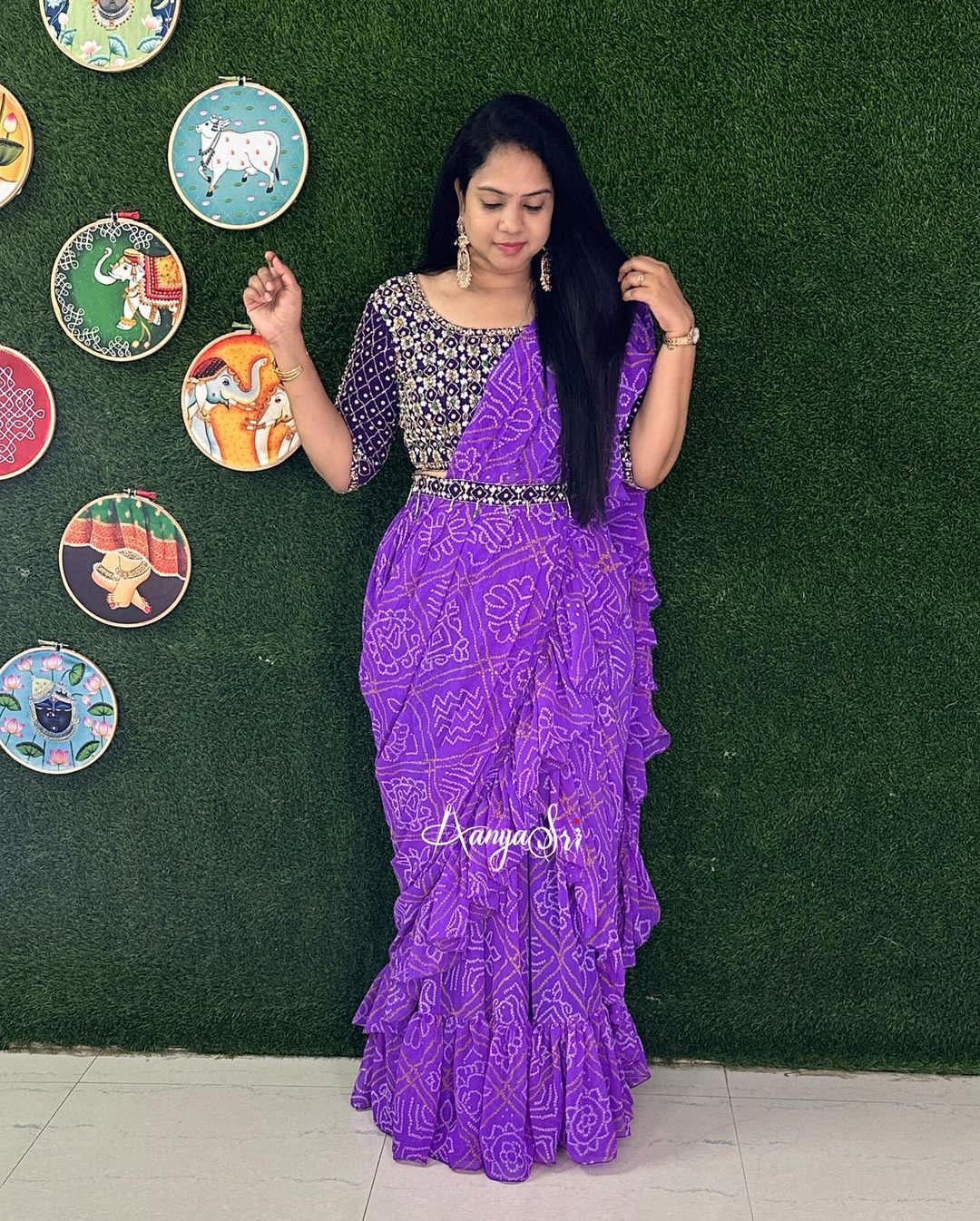 Heavy Georgette with bandhani lehnenga saree with embroidery pallu saree, VJT, NR