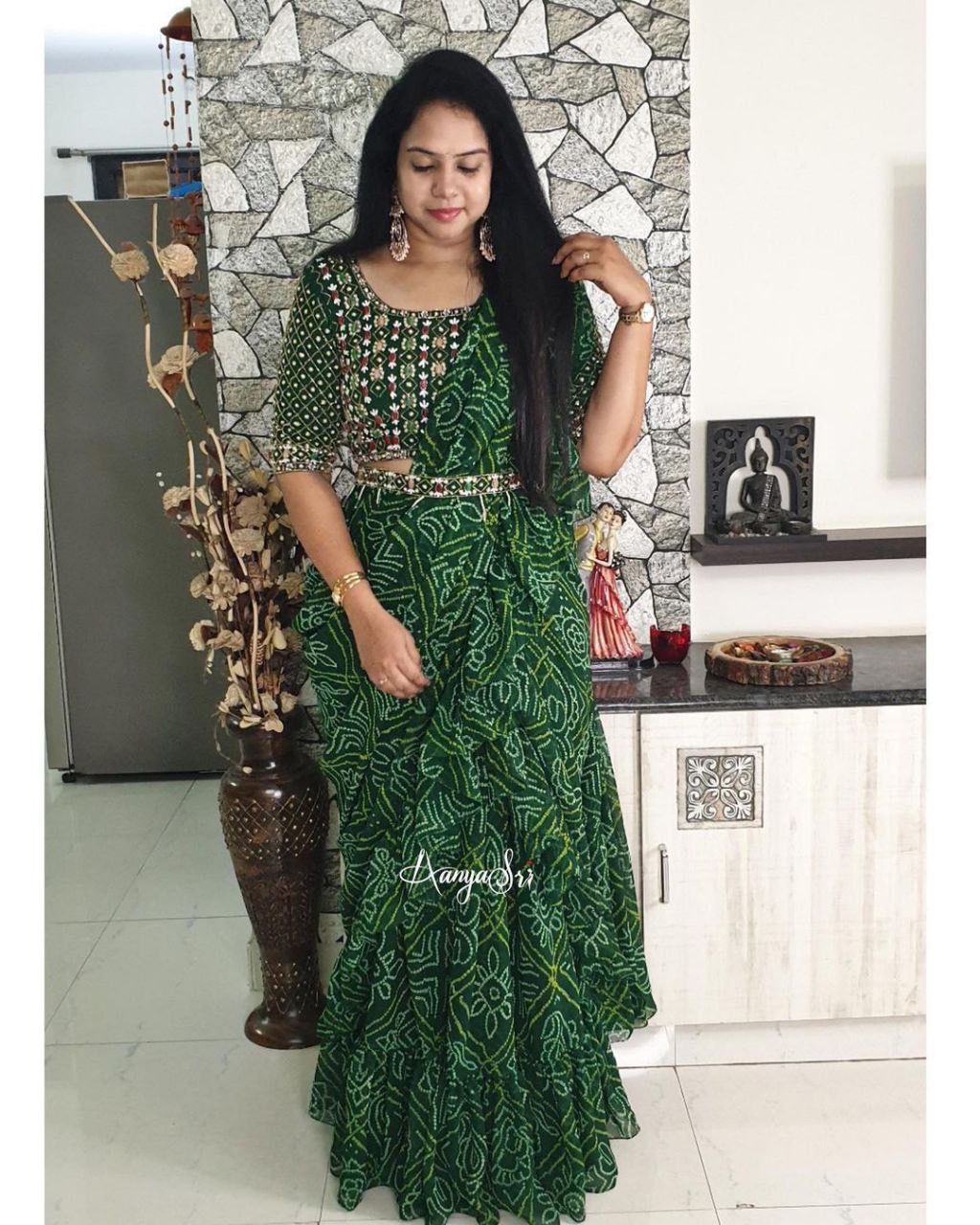 Heavy Georgette with bandhani lehnenga saree with embroidery pallu saree, VJT, NR