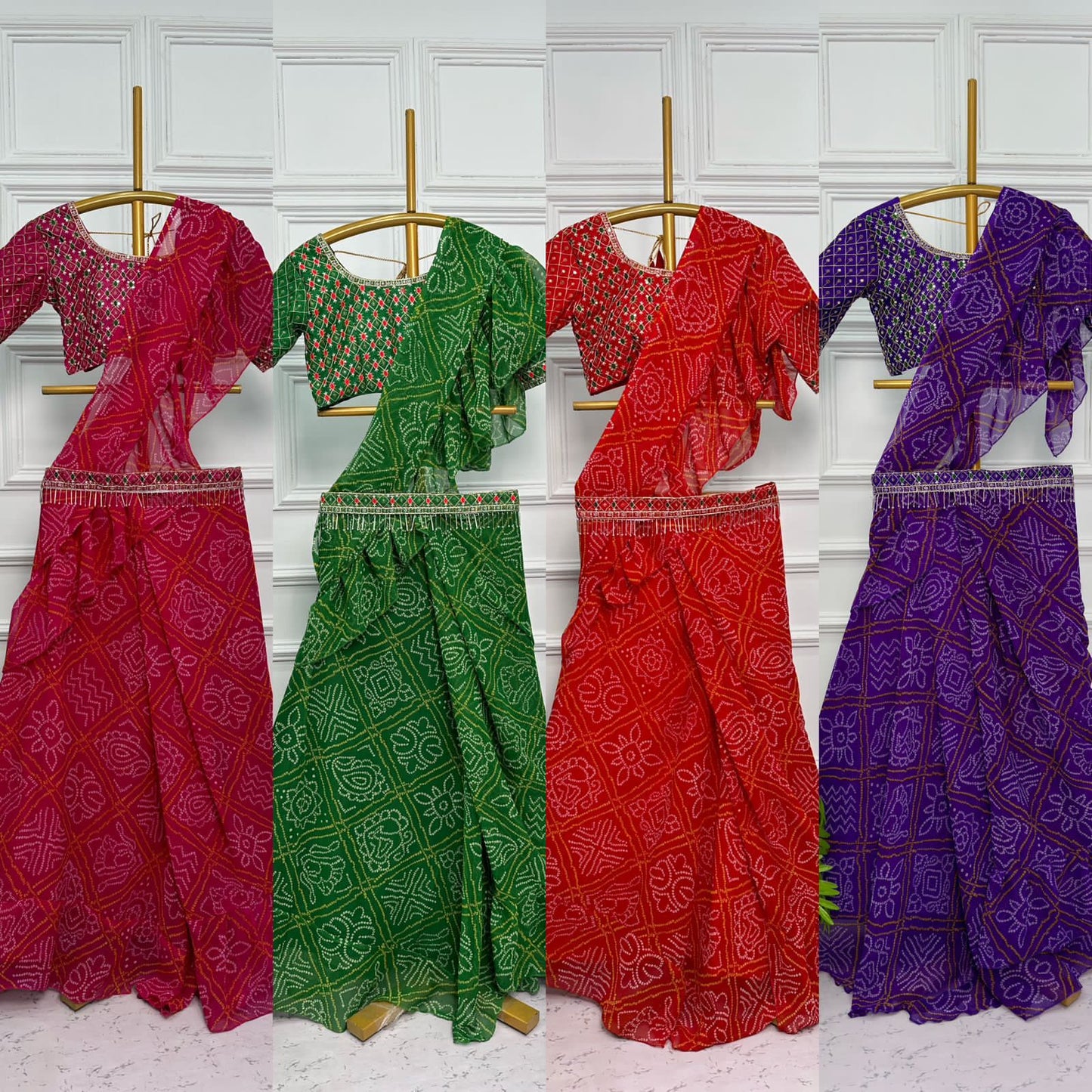 Heavy Georgette with bandhani lehnenga saree with embroidery pallu saree, VJT, NR
