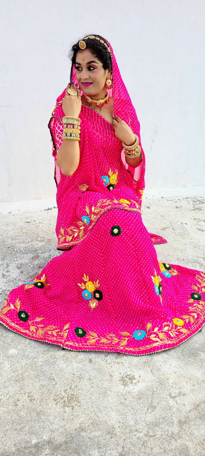 Pure Georgette beautiful lahariya modhra print gottapatti work lehenga, KML, NR