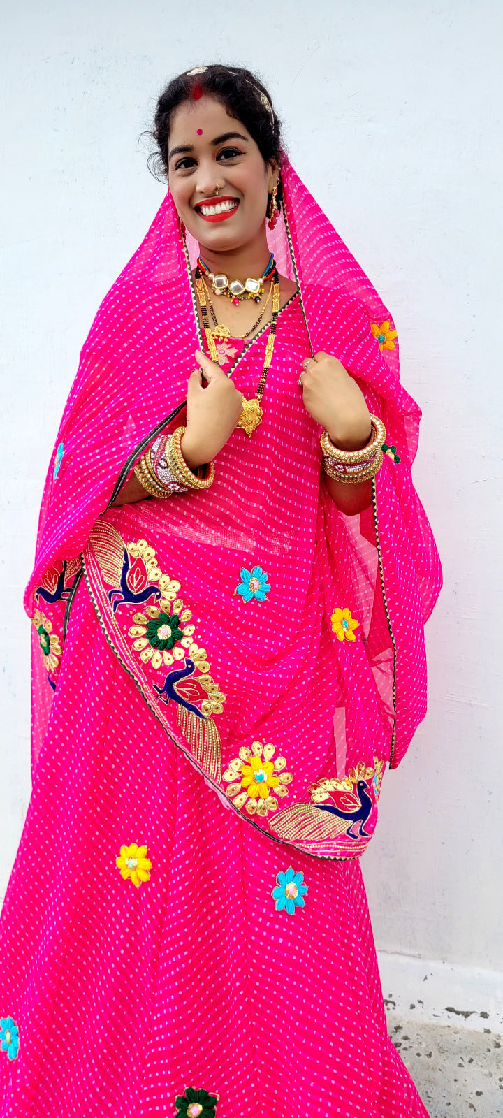 Pure Georgette beautiful lahariya modhra print gottapatti work lehenga, KML, NR