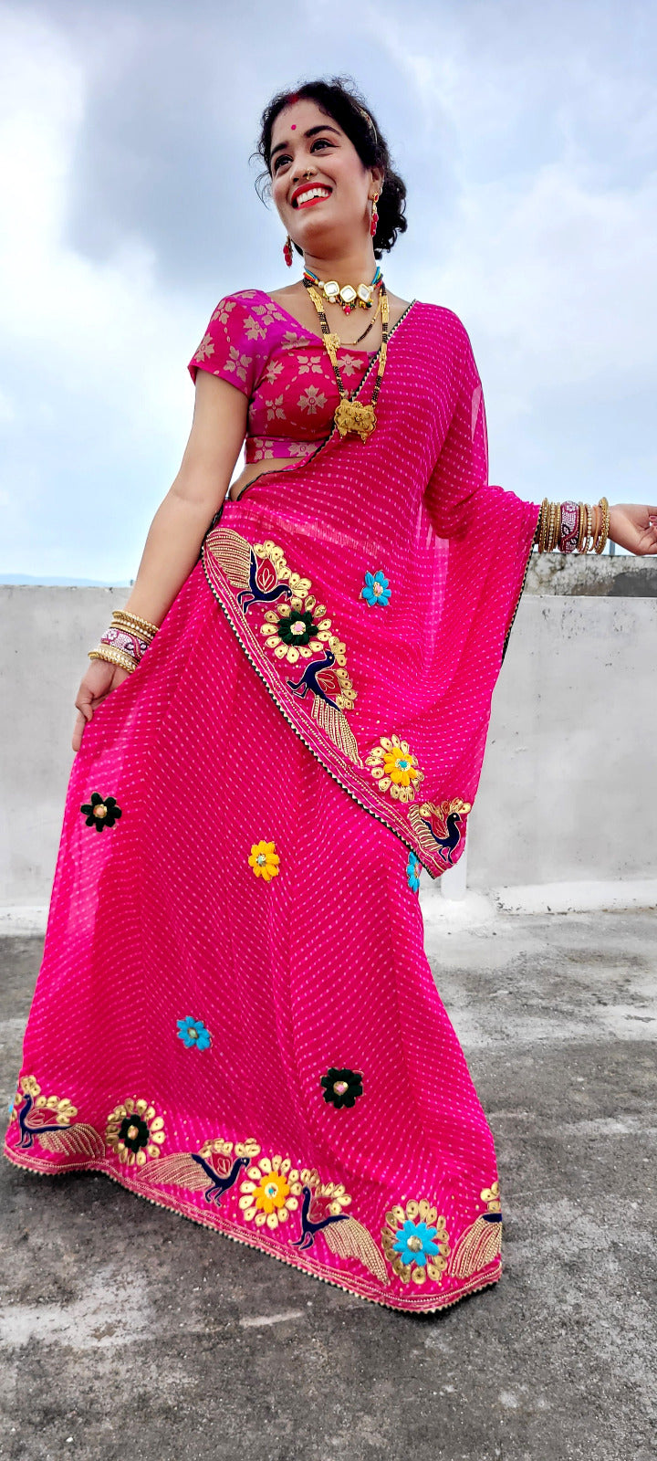 Pure Georgette beautiful lahariya modhra print gottapatti work lehenga, KML, NR