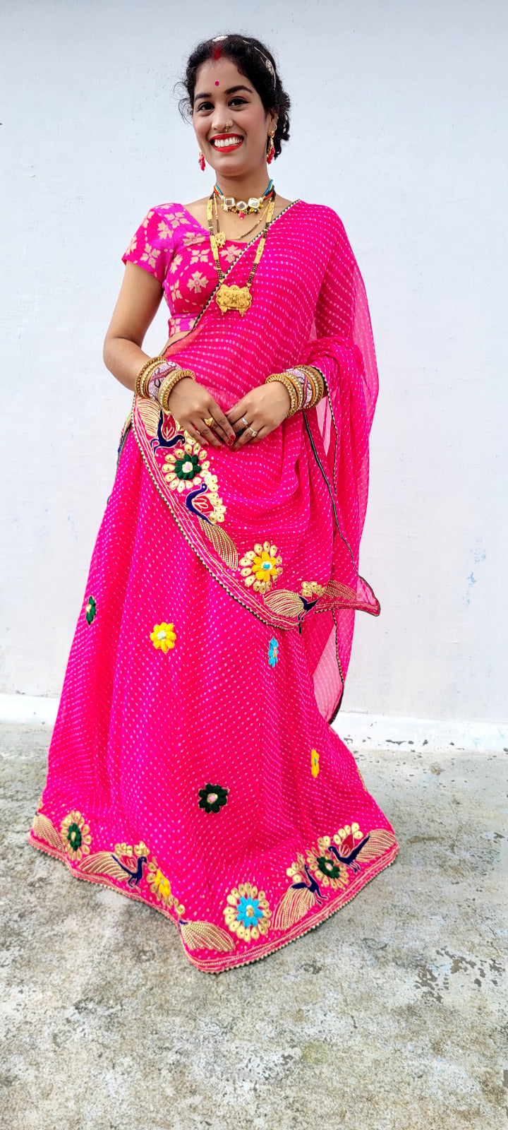 Pure Georgette beautiful lahariya modhra print gottapatti work lehenga, KML, NR