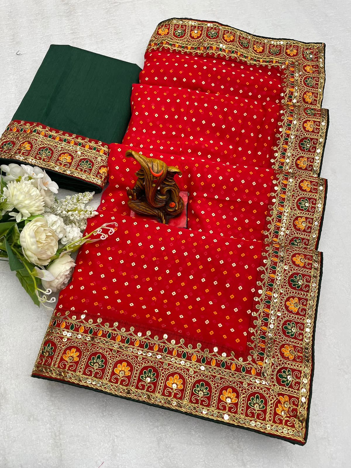 Pure Georgette With Khadi Printed Heavy Codding Sequence Lace Saree Vjt Or
