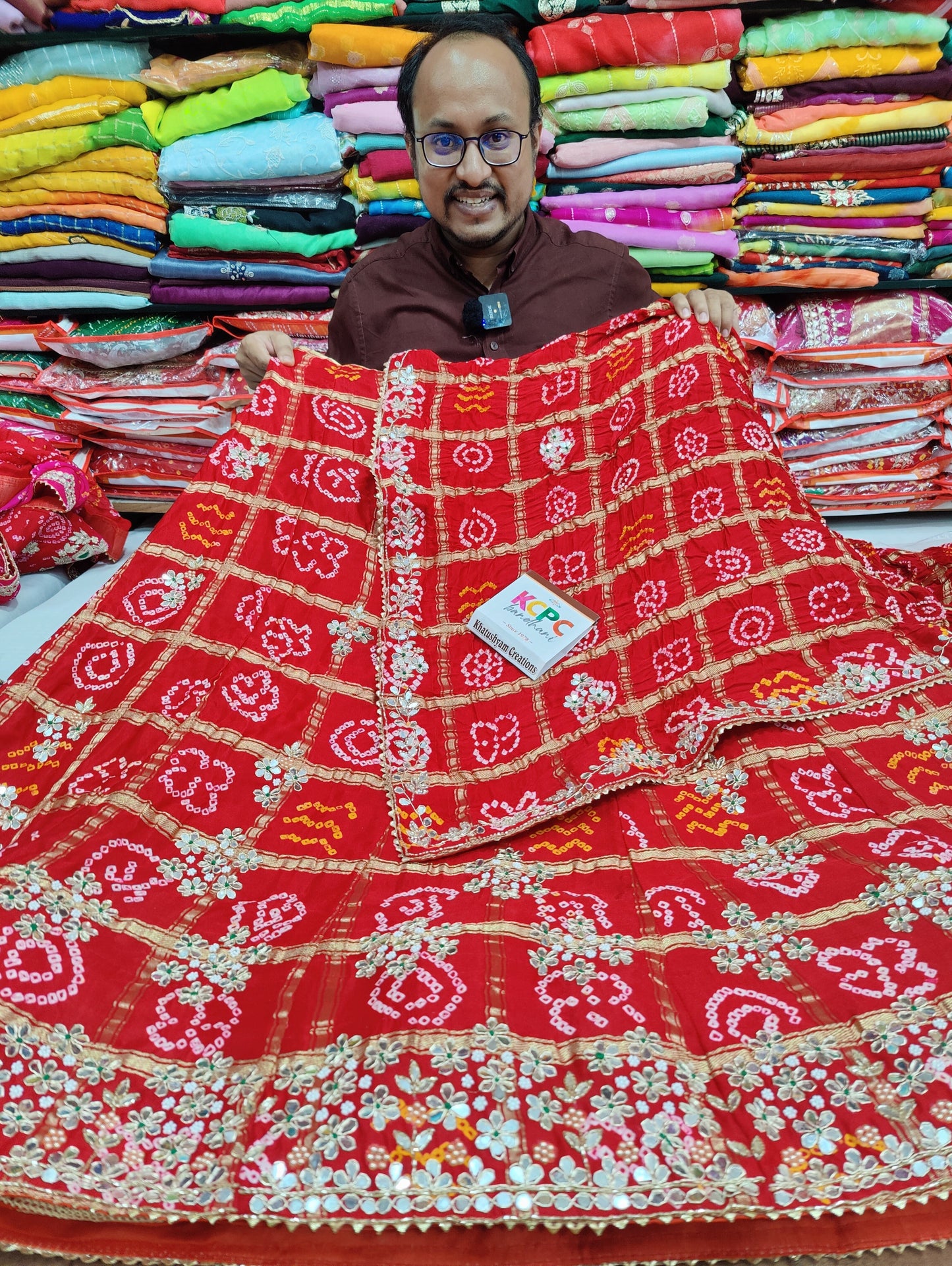 Pure Gaji Silk Bandhani Ghatchola Gotapatti Work Lehenga Chunni Set Kcpc Nr Red