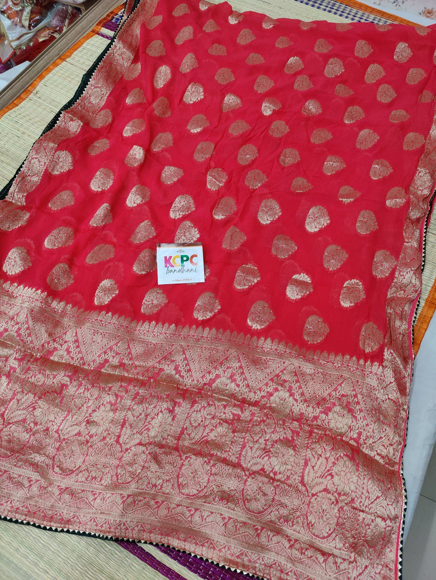 Pure Georgette All Over Zari Weaving, Gotapatti Work Saree With Blouse