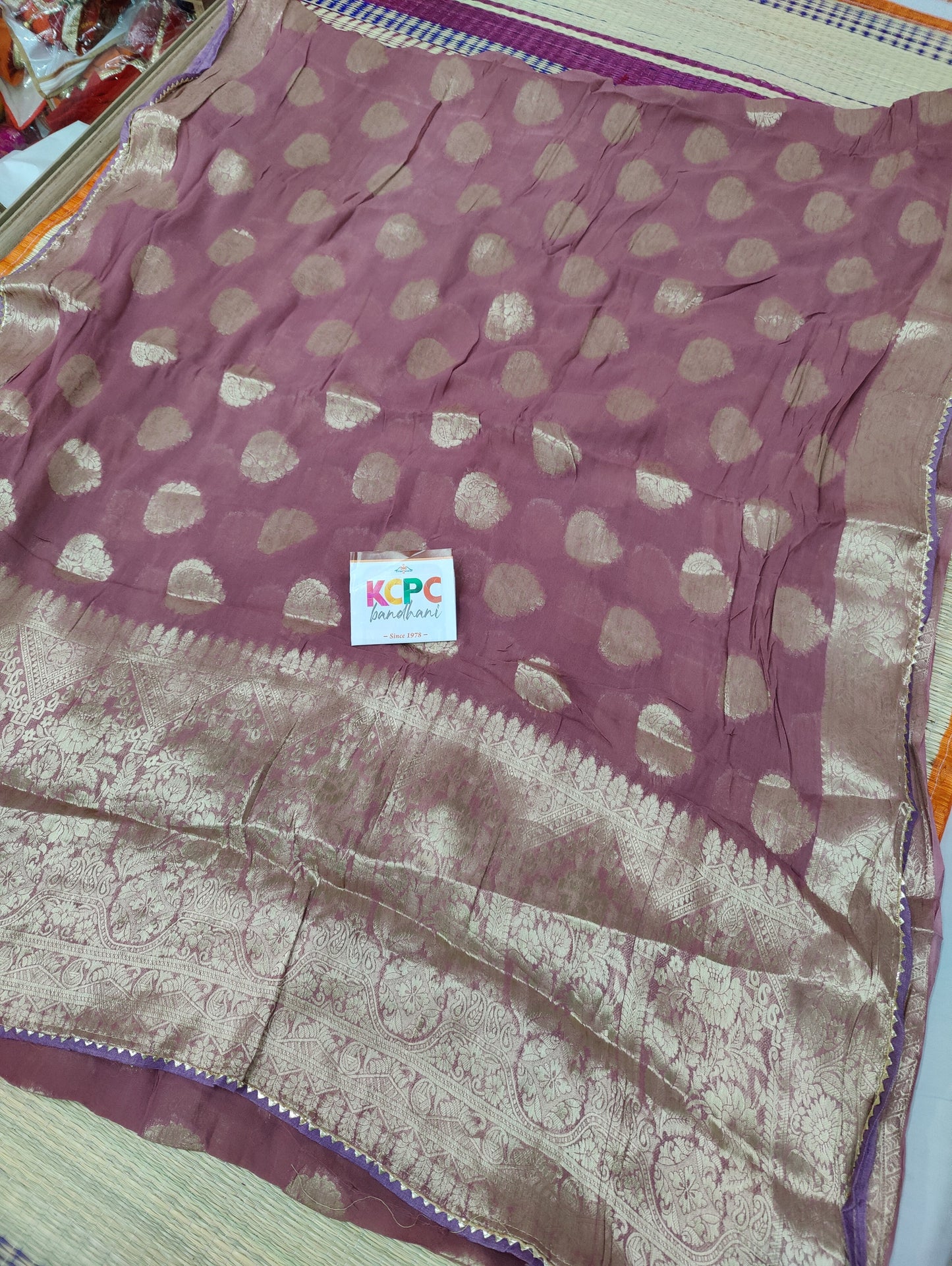 Pure Georgette All Over Zari Weaving, Gotapatti Work Saree With Blouse
