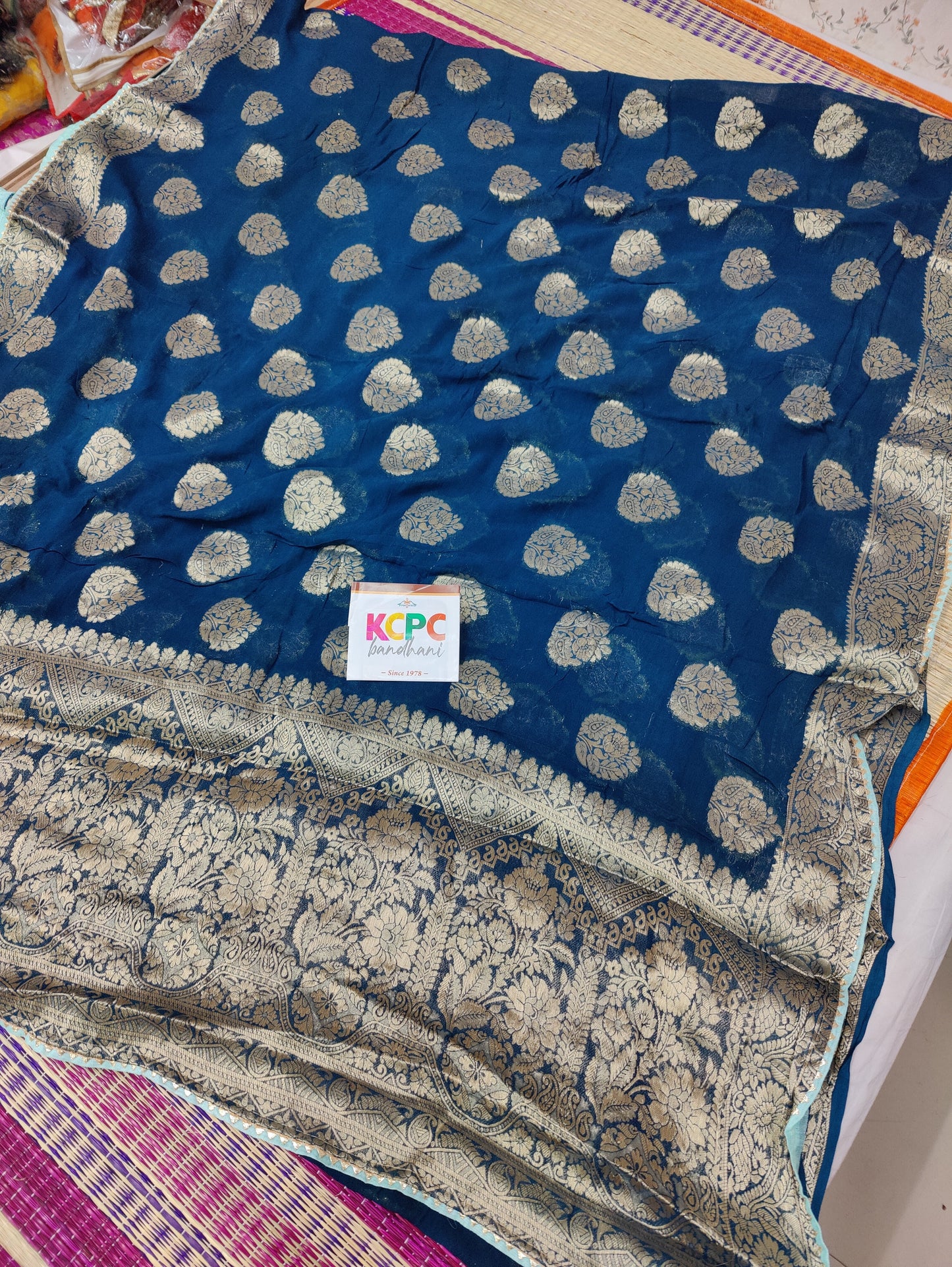 Pure Georgette All Over Zari Weaving, Gotapatti Work Saree With Blouse