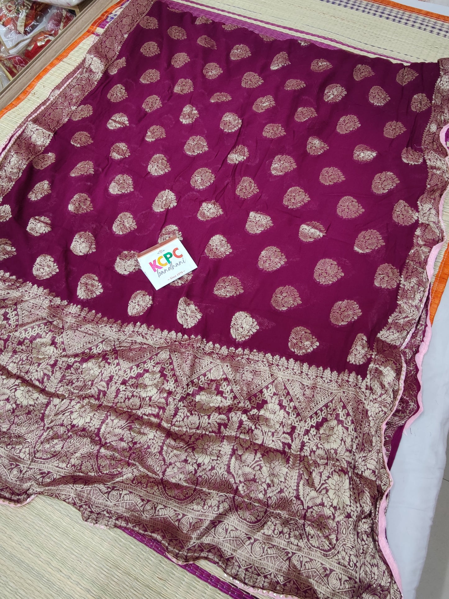 Pure Georgette All Over Zari Weaving, Gotapatti Work Saree With Blouse