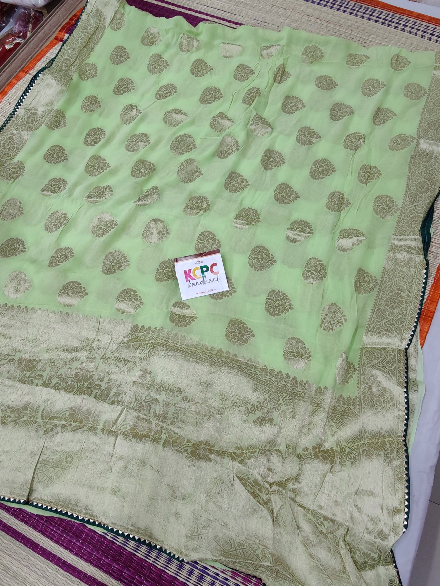 Pure Georgette All Over Zari Weaving, Gotapatti Work Saree With Blouse