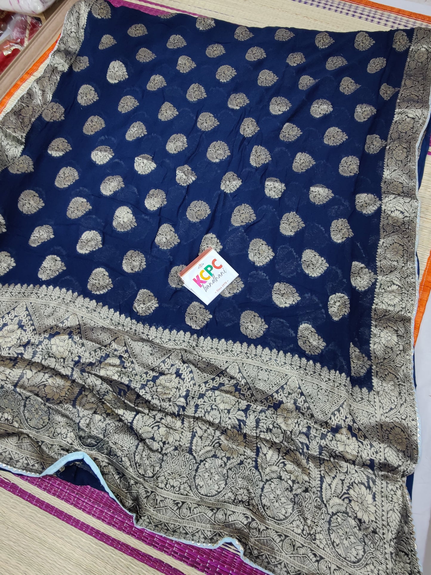 Pure Georgette All Over Zari Weaving, Gotapatti Work Saree With Blouse