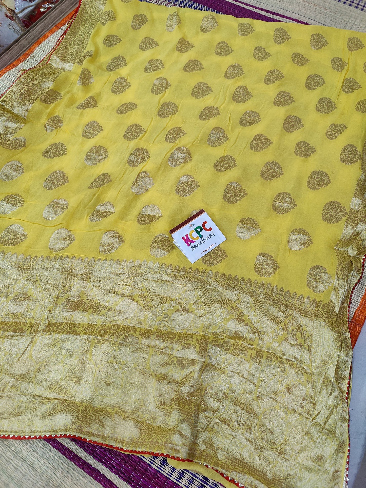 Pure Georgette All Over Zari Weaving, Gotapatti Work Saree With Blouse