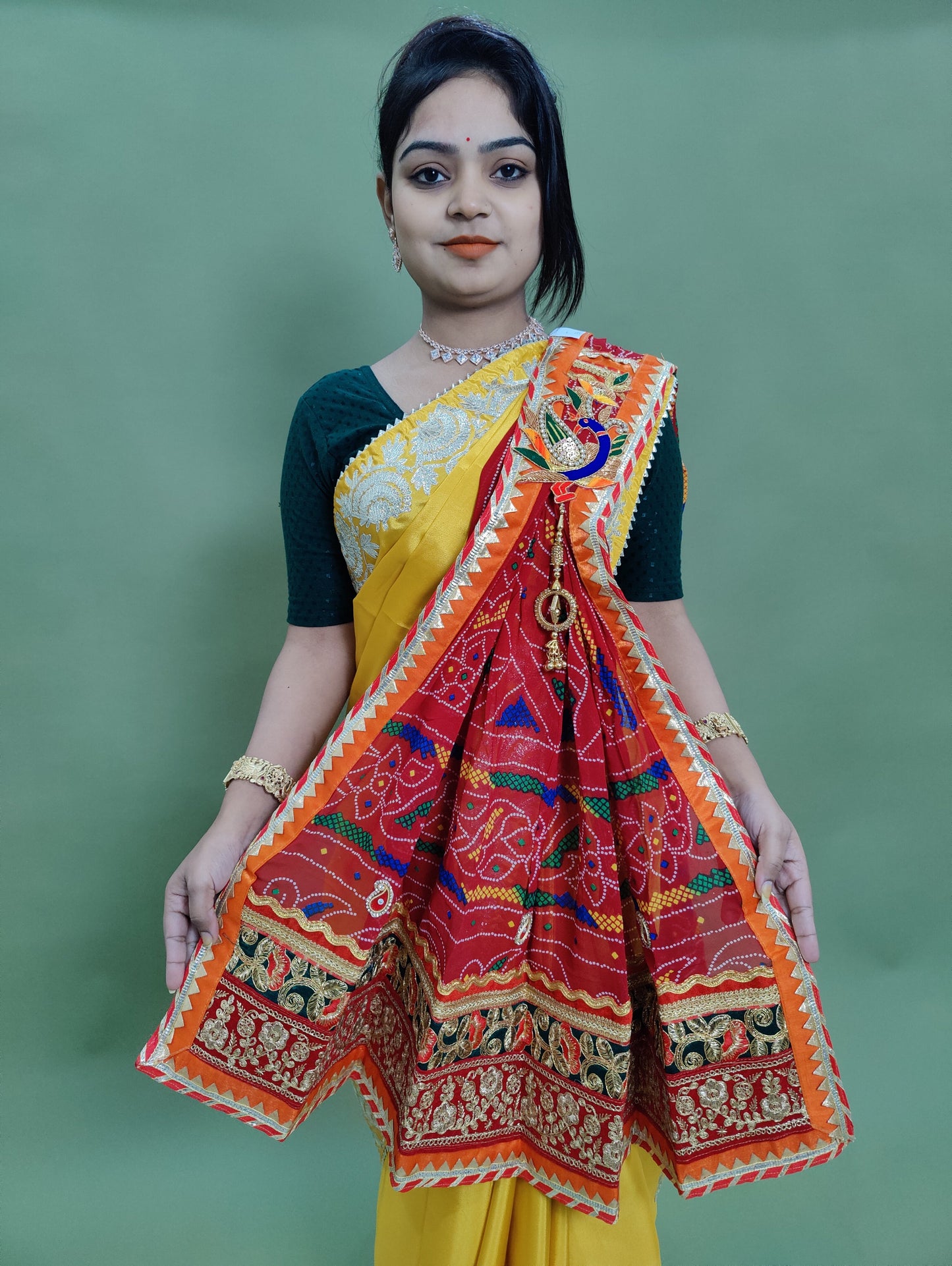 Pure Georgette Jaipuri with gotapatti work chunari stole