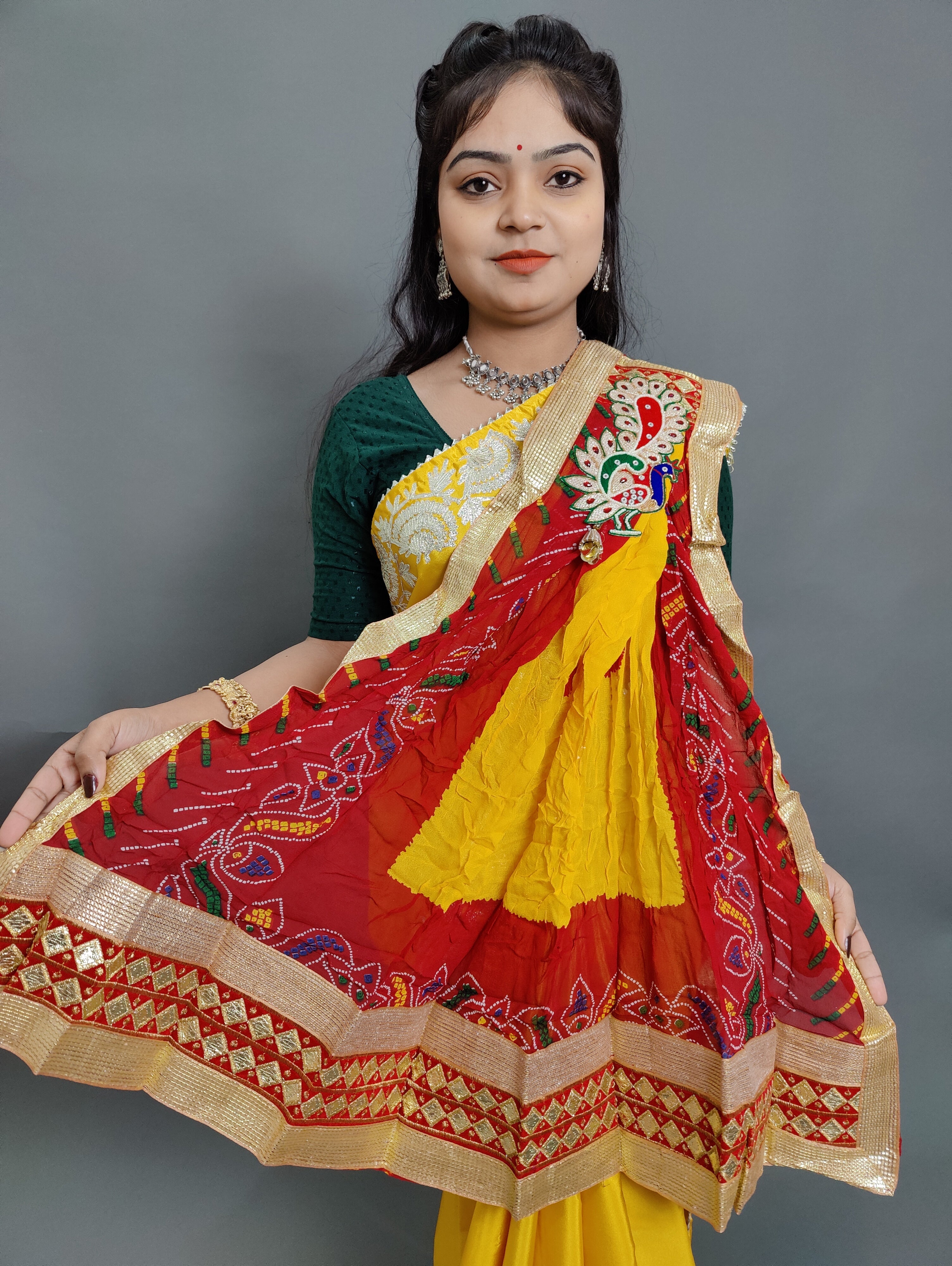 Pure Georgette Rajasthani Pomcha Broach Odhna Stole – Priyaz Gallery