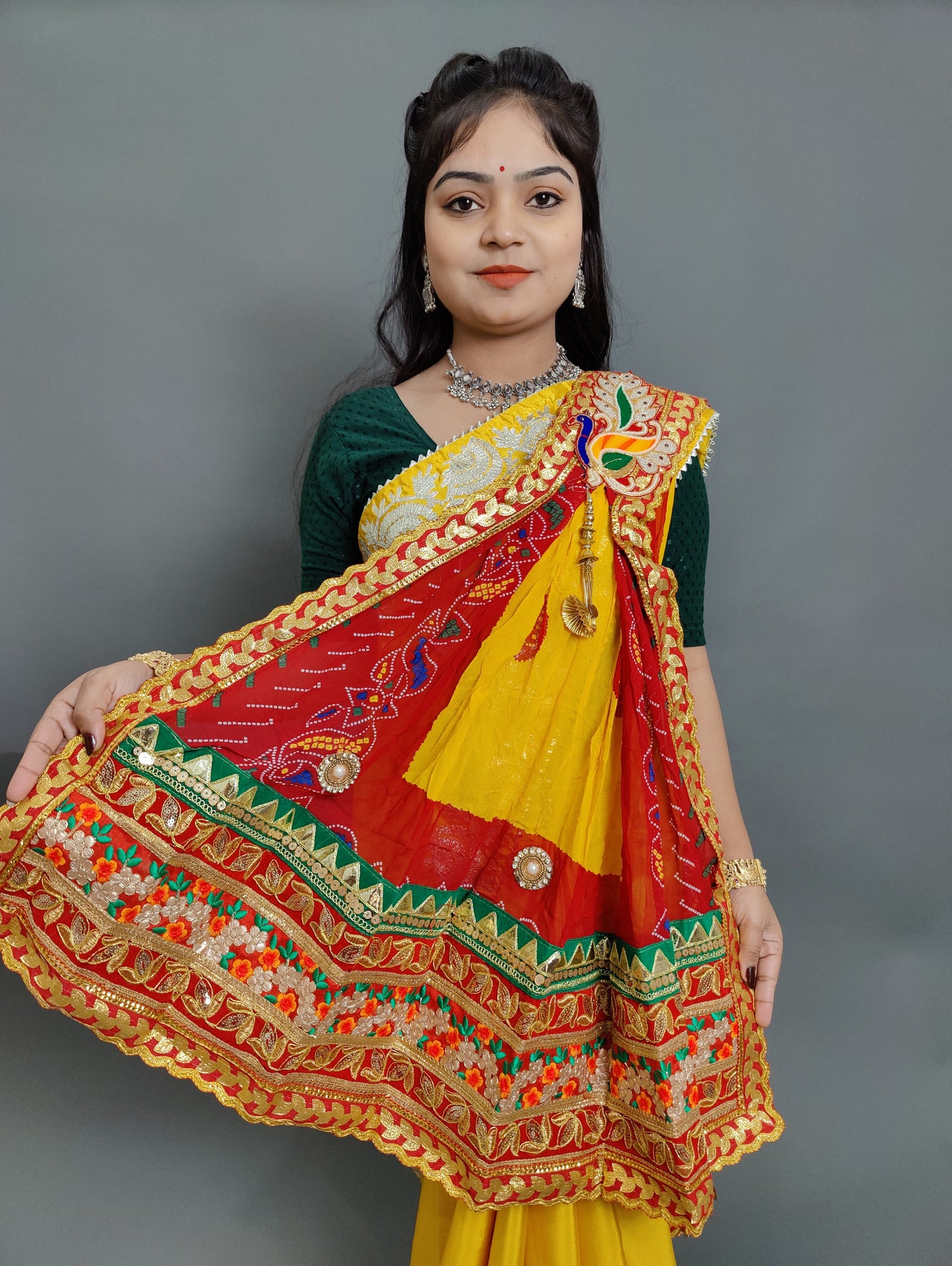 Latest Rajsthani pure Georgette marwadi pomcha with belbutti work broach stole