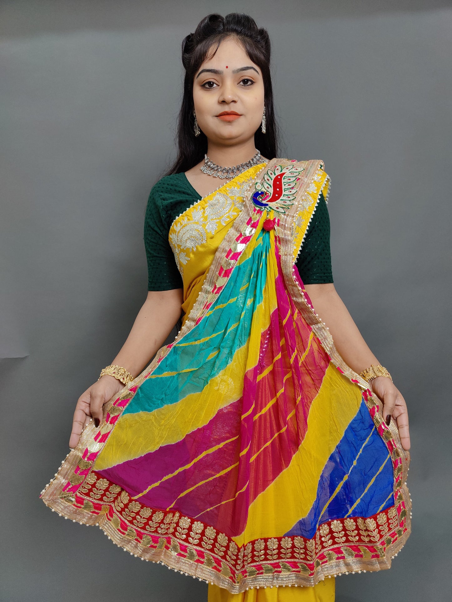 New Rajsthani marwadi pure chiffon lehriya broach odhna stole
