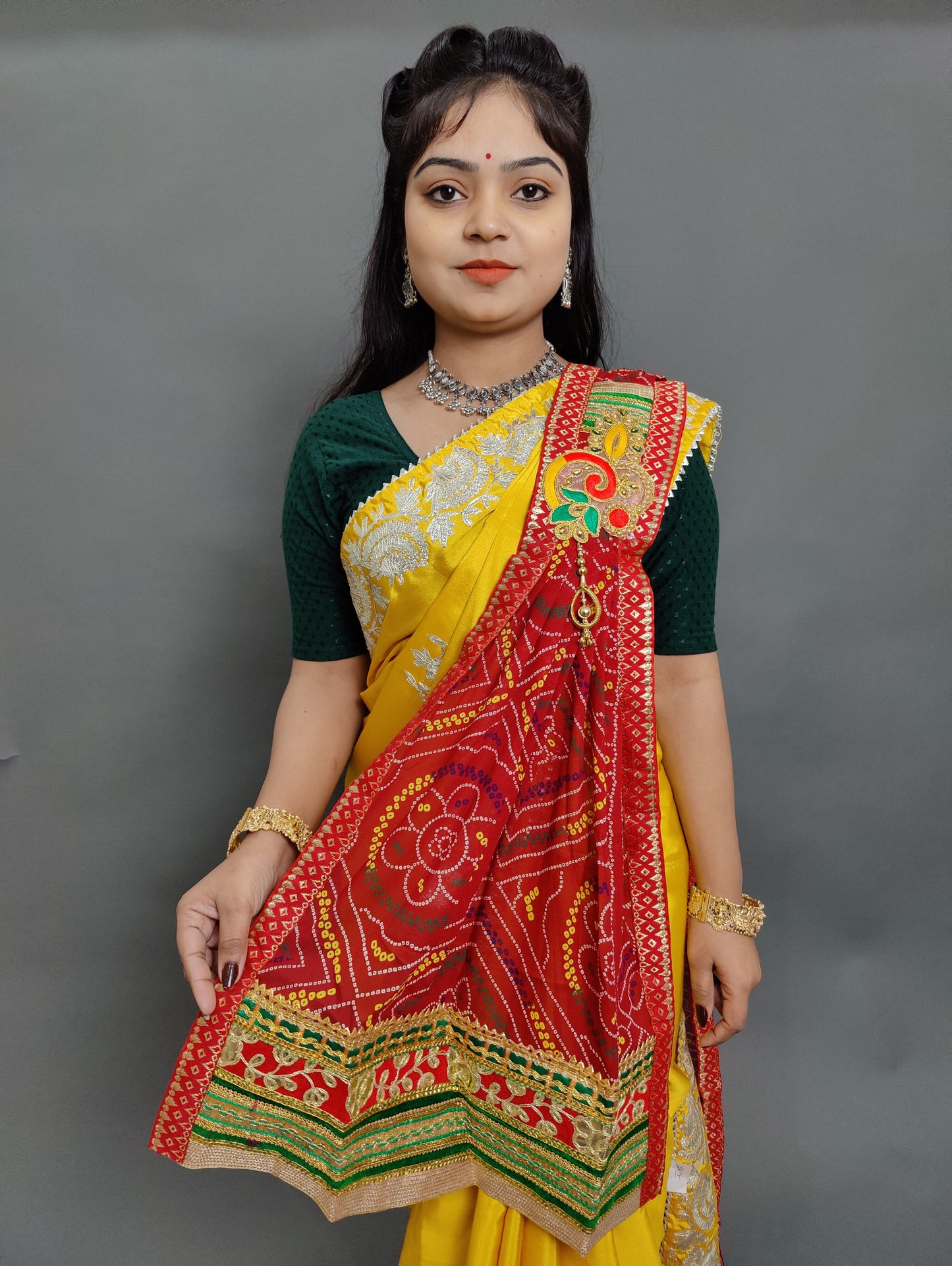 Latest Rajsthani marwadi half patt moss ki chunari broach odhna stole