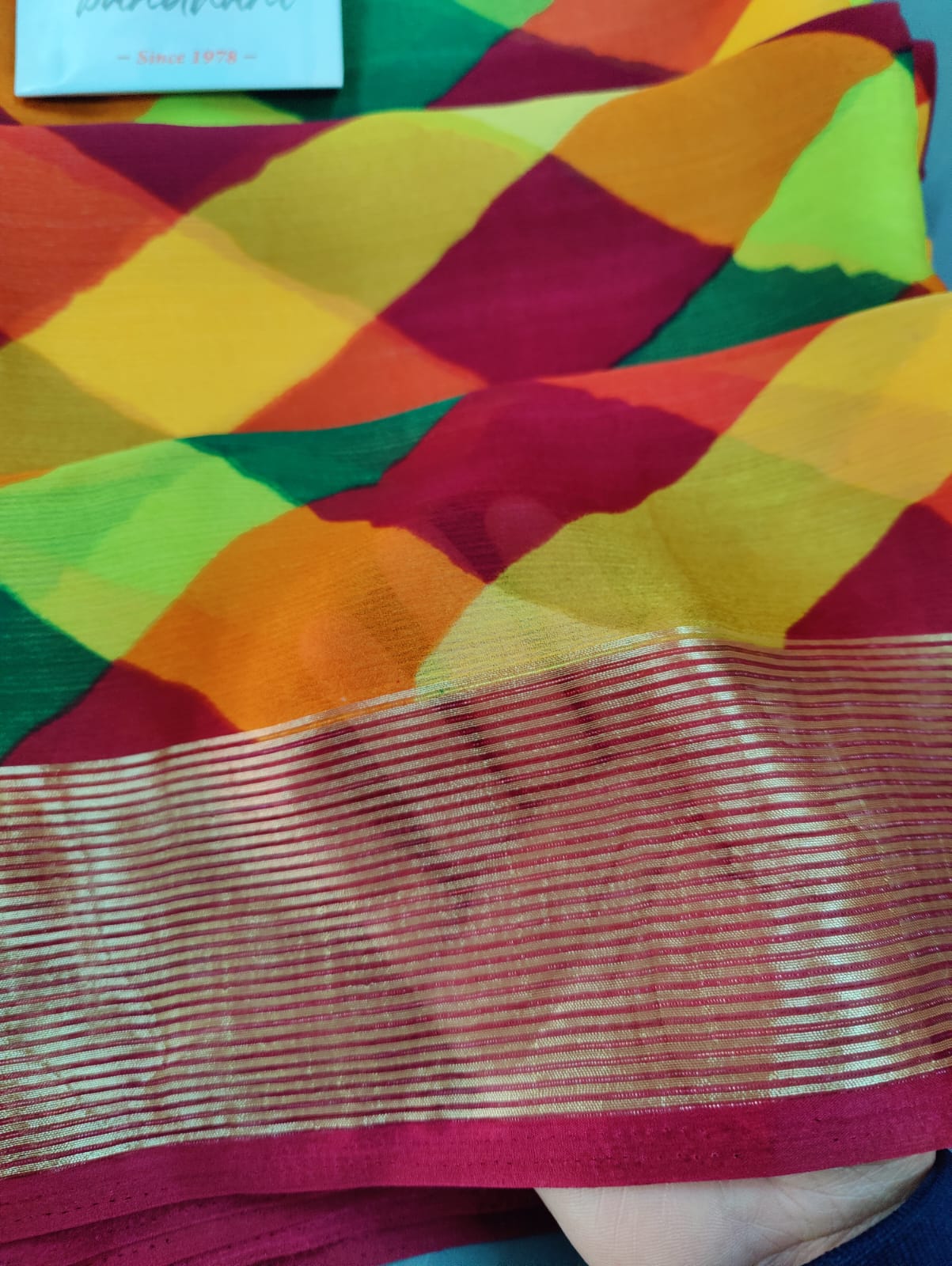 Pure Chiffon Jaipuri Multicolour Leheriya Printed Saree with blouse