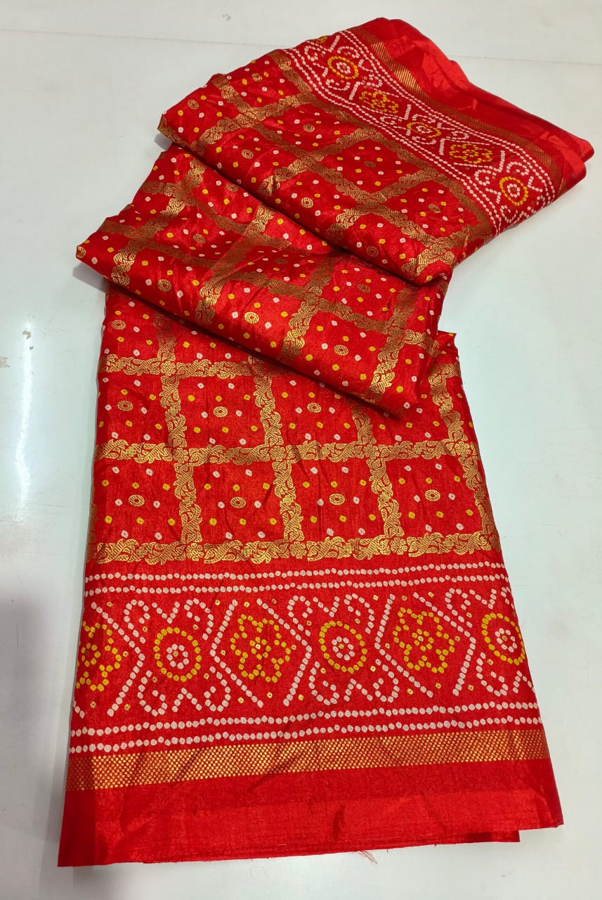Pashmina Cotton Silk bandhani Special Saree with gold foil print saree