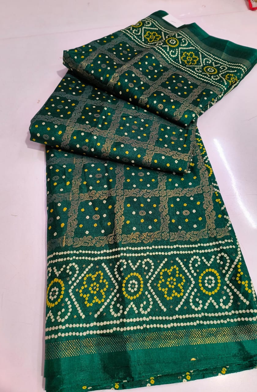 Pashmina Cotton Silk bandhani Special Saree with gold foil print saree