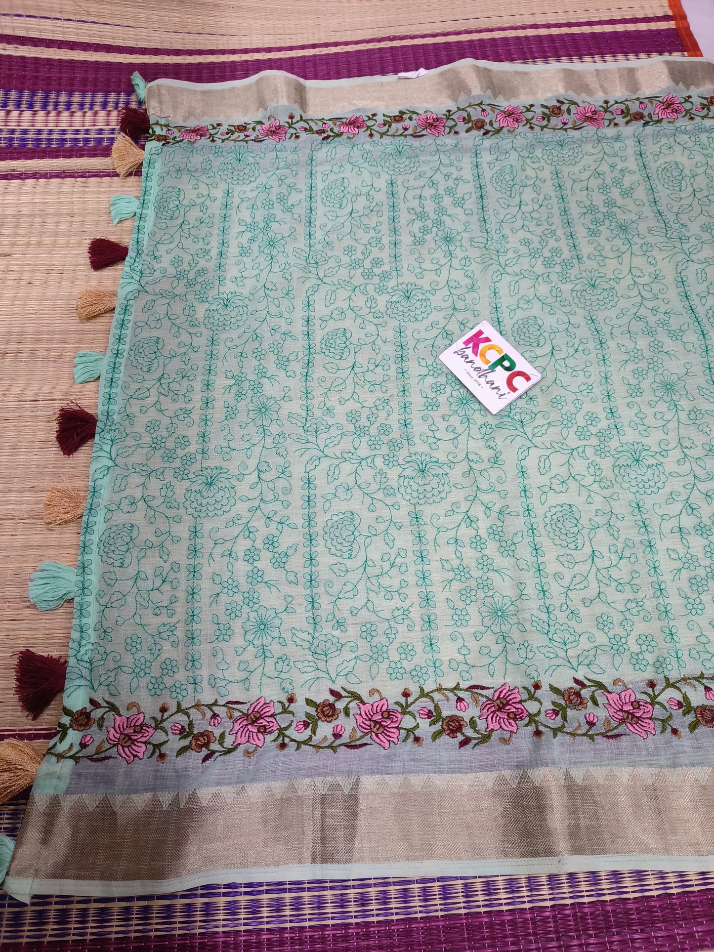 Latest collection beautiful cotton fabric embordiery work saree