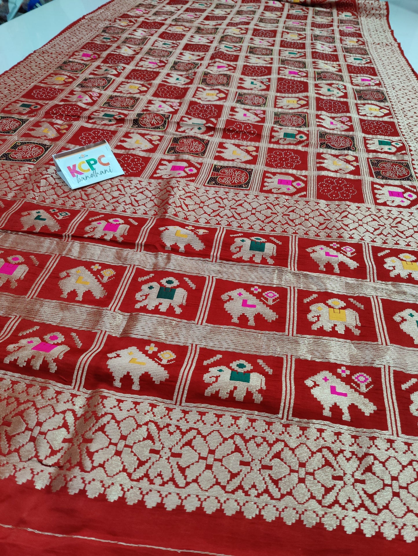 Pure Gaji Silk Ajrakh Bandhani, Patola Zari Weaving Saree with Blouse